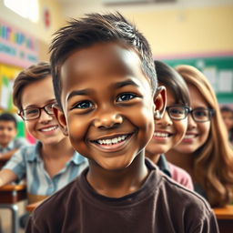 A realistic composite image featuring a boy's background seamlessly blended with adults' faces