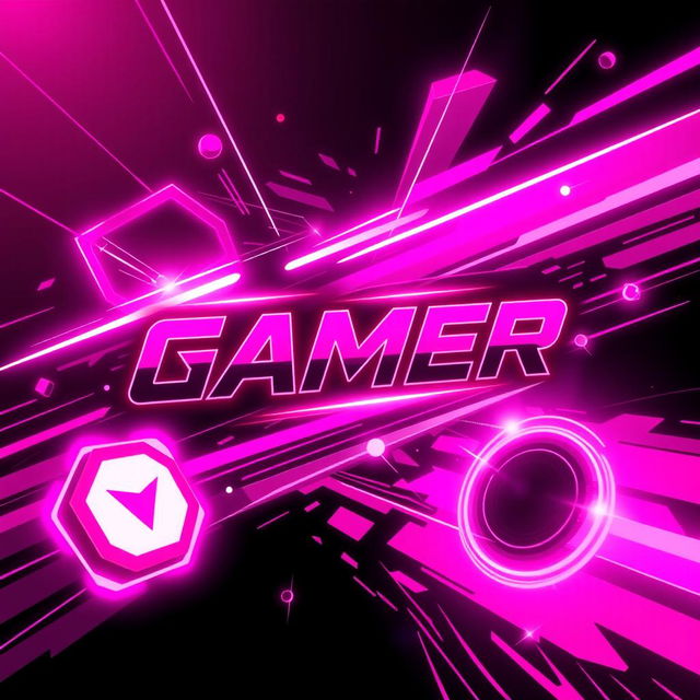 A vibrant gamer-themed banner featuring a dynamic design in pink and black color schemes