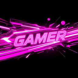 A vibrant gamer-themed banner featuring a dynamic design in pink and black color schemes