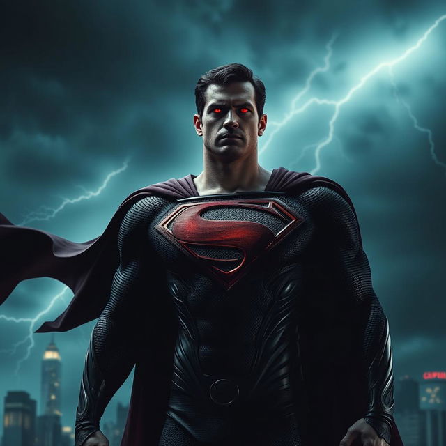 A dark and sinister version of Superman, portraying him with a menacing expression