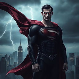A dark and sinister version of Superman, portraying him with a menacing expression