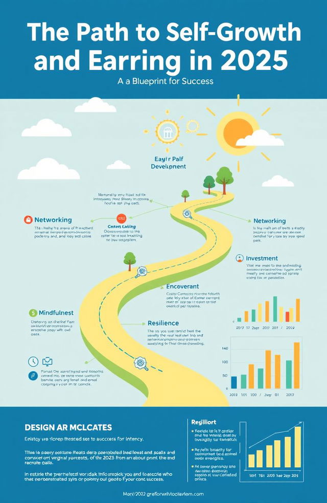 An inspiring and motivational infographic illustrating 'The Path to Self-Growth and Earning in 2025: A Blueprint for Success'