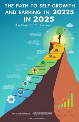 An inspiring and motivational infographic illustrating 'The Path to Self-Growth and Earning in 2025: A Blueprint for Success'