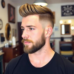 A stylish man with side baldness showcasing a trendy hairstyle