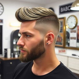 A stylish man with side baldness showcasing a trendy hairstyle