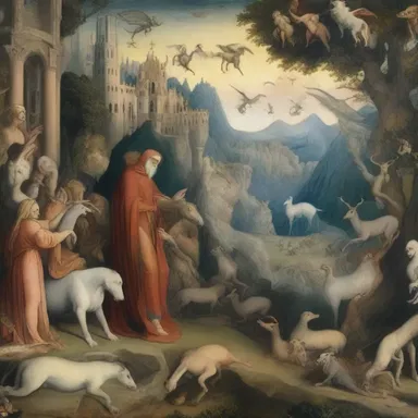 In the dantesque world of Dante Alighieri's Divine Comedy, fantastical creatures and magical landscapes abound.