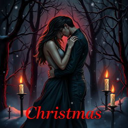 A captivating book cover for a steamy romance novel set in a dark horror theme during Christmas