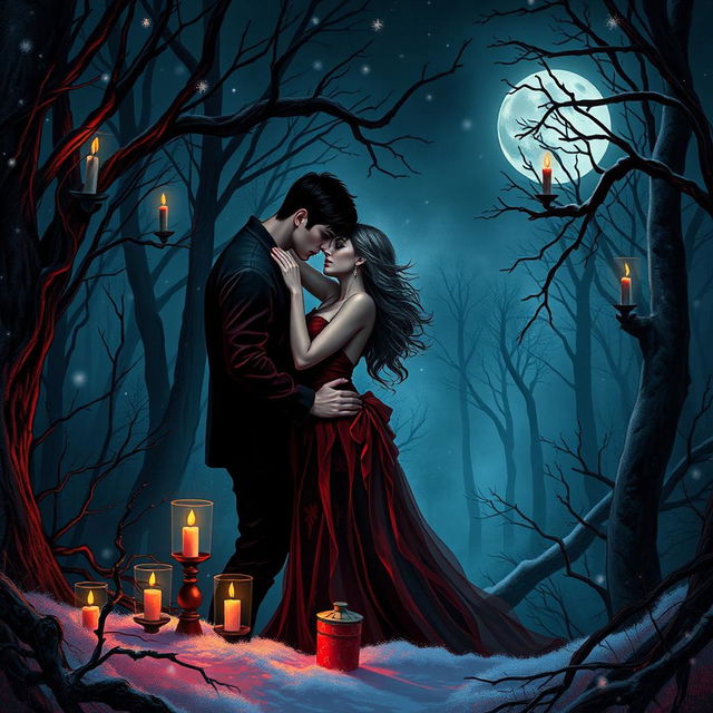 A captivating book cover for a steamy romance novel set in a dark horror theme during Christmas