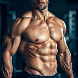 A close-up of a muscular man showcasing his chiseled six-pack abs