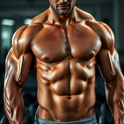 A close-up of a muscular man showcasing his chiseled six-pack abs