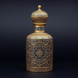 A luxury perfume bottle adorned with exquisite mina-kari, featuring traditional Persian islimi patterns with intricate designs