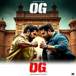 A dramatic poster showcasing two powerful characters, Pawankalyan and Salaar, in an intense face-off set in front of the iconic Khansaar Gate