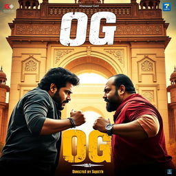 A dramatic poster showcasing two powerful characters, Pawankalyan and Salaar, in an intense face-off set in front of the iconic Khansaar Gate