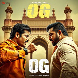 A dramatic poster showcasing two powerful characters, Pawankalyan and Salaar, in an intense face-off set in front of the iconic Khansaar Gate