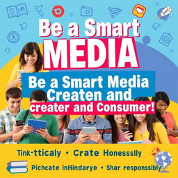 A vibrant digital poster aimed at high school students promoting responsible media use and production