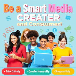 A vibrant digital poster aimed at high school students promoting responsible media use and production