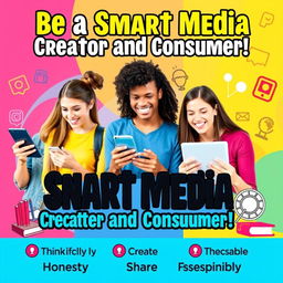 A vibrant digital poster aimed at high school students promoting responsible media use and production