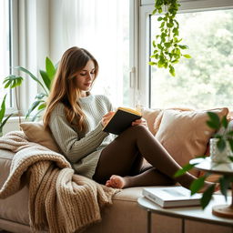 A young woman in a cozy home setting