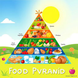 A beautifully illustrated food pyramid that showcases various food groups in a colorful and appealing manner