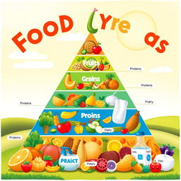 A beautifully illustrated food pyramid that showcases various food groups in a colorful and appealing manner