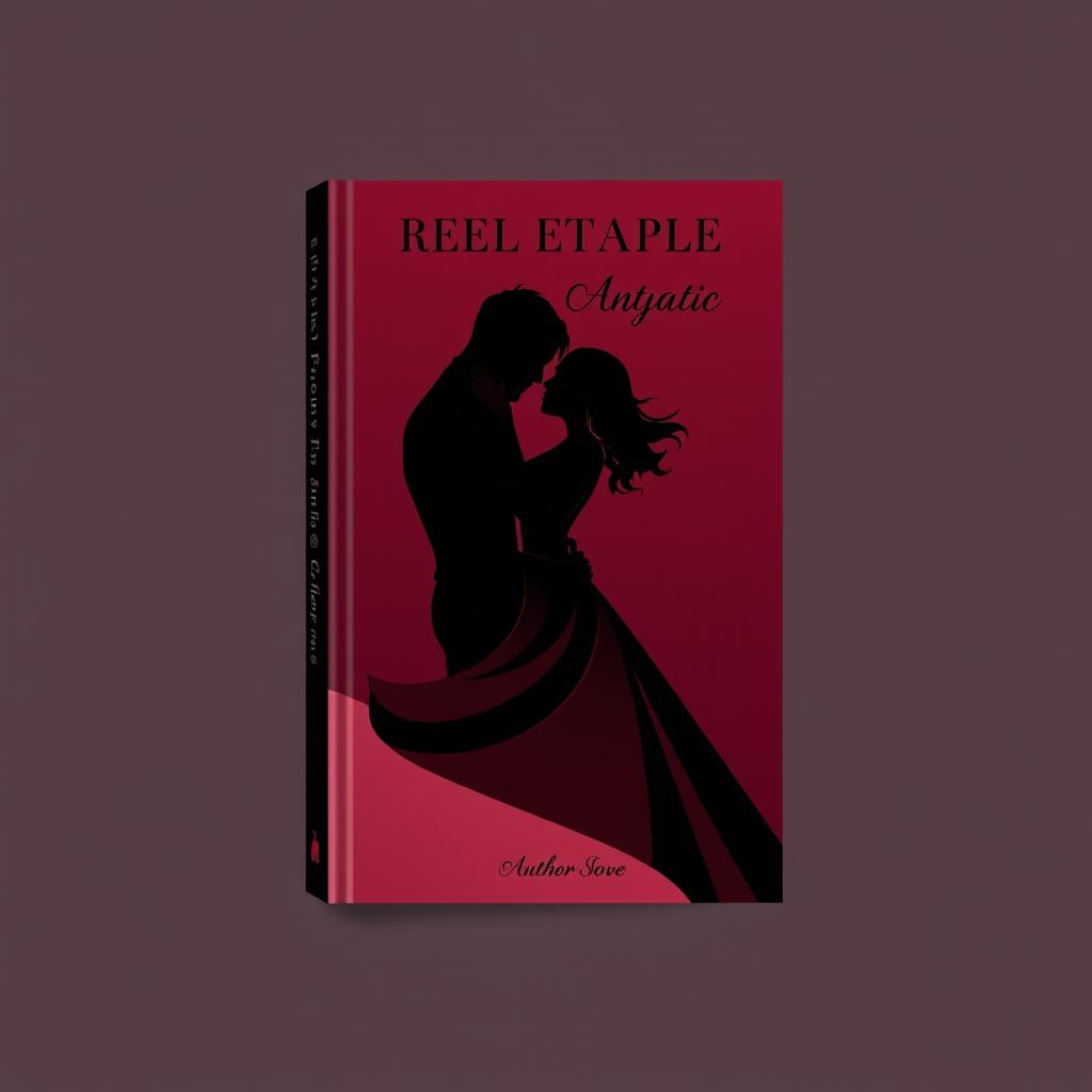 A captivating book cover design featuring an abstract representation of a couple in an intimate embrace, illustrated in the colors black and burgundy only