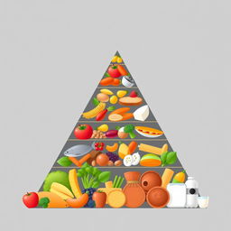 A food pyramid design with no background, focusing entirely on the pyramid itself