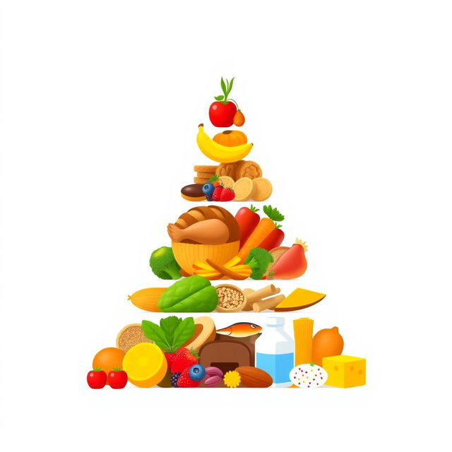 A food pyramid design with no background, focusing entirely on the pyramid itself