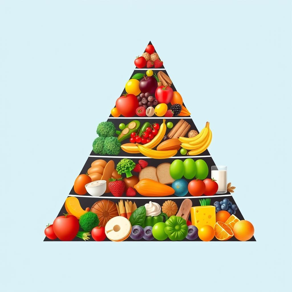 A food pyramid design with no background, focusing entirely on the pyramid itself