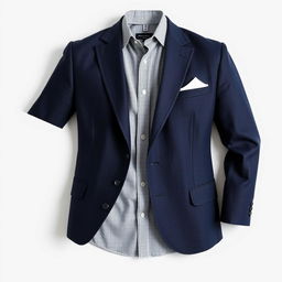 A transformation of a casual shirt into a stylish blazer, showcasing a tailored fit and refined design