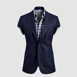 A transformation of a casual shirt into a stylish blazer, showcasing a tailored fit and refined design