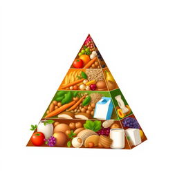 A detailed food pyramid design with no background, ensuring all focus is on the pyramid itself