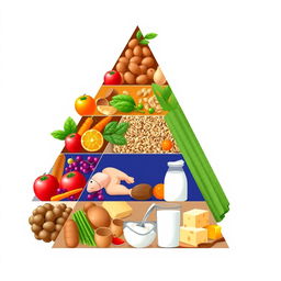 A detailed food pyramid design with no background, ensuring all focus is on the pyramid itself
