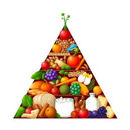 A detailed food pyramid design with no background, ensuring all focus is on the pyramid itself
