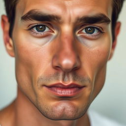 A close-up of a man with a significantly thinner face, featuring prominent high cheekbones and a defined jawline