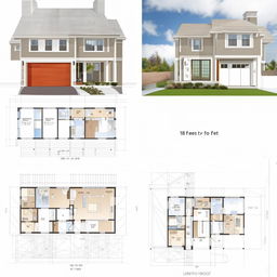 A detailed architectural design of a house spanning 28 feet by 45 feet, complete with floor plans, rooms, and exterior design.