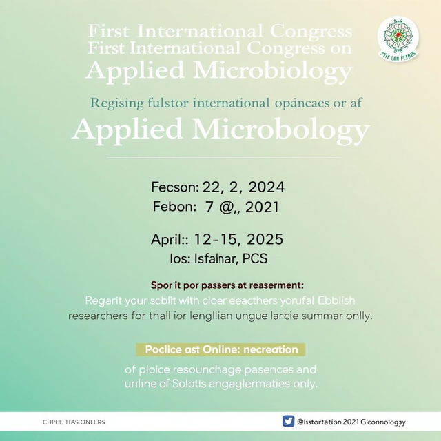 A prominent announcement for the first International Congress on Applied Microbiology, featuring important dates and registration details