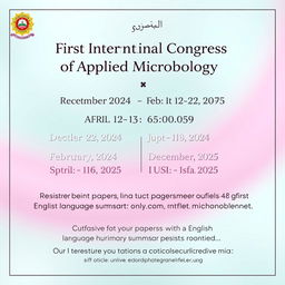 A prominent announcement for the first International Congress on Applied Microbiology, featuring important dates and registration details