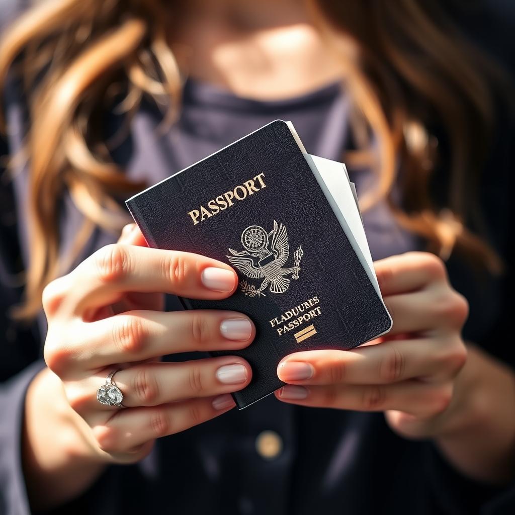 A close-up shot of a person holding a passport in their hands, emphasized by the texture and detail of the passport cover