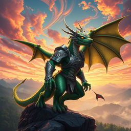 A dynamic digital artwork of a powerful anthropomorphic dragon warrior named Vetor