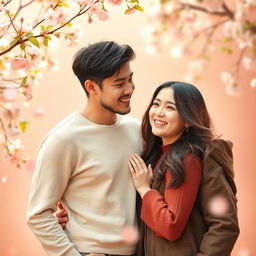 A cute couple posing together in a romantic setting
