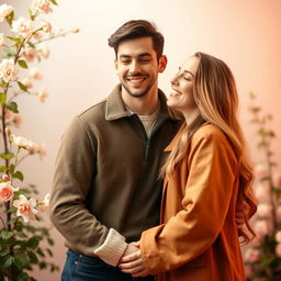 A cute couple posing together in a romantic setting