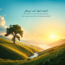 A serene and peaceful landscape depicting the essence of protection and mercy, inspired by the phrase 'Allah is the best protector and He is the most merciful of the merciful