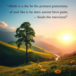 A serene and peaceful landscape depicting the essence of protection and mercy, inspired by the phrase 'Allah is the best protector and He is the most merciful of the merciful