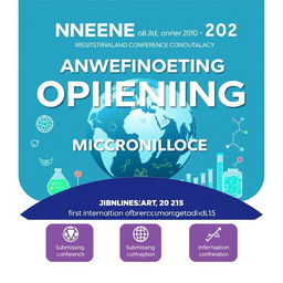 The announcement for the opening of registration and submission of articles for the first international conference on applied microbiology, featuring a professional graphic design with elements like a globe symbolizing international collaboration, laboratory imagery showcasing microbiological experiments, and icons indicating the submission process