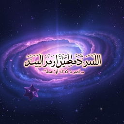 The phrase "فَاللّهُ خَيْرٌ حافِظاً وَ هُوَ اَرْحَمُ الرّاحِمينَ" beautifully inscribed in elegant Arabic calligraphy, set against a breathtaking galaxy background filled with vibrant colors and shimmering stars