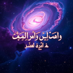 The phrase "فَاللّهُ خَيْرٌ حافِظاً وَ هُوَ اَرْحَمُ الرّاحِمينَ" beautifully inscribed in elegant Arabic calligraphy, set against a breathtaking galaxy background filled with vibrant colors and shimmering stars
