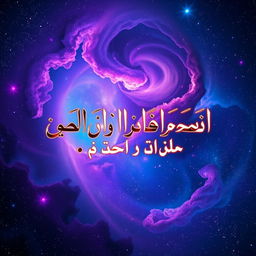 The phrase "فَاللّهُ خَيْرٌ حافِظاً وَ هُوَ اَرْحَمُ الرّاحِمينَ" beautifully inscribed in elegant Arabic calligraphy, set against a breathtaking galaxy background filled with vibrant colors and shimmering stars