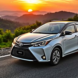 A sleek and modern 2017 Toyota Axio parked on a picturesque scenic road