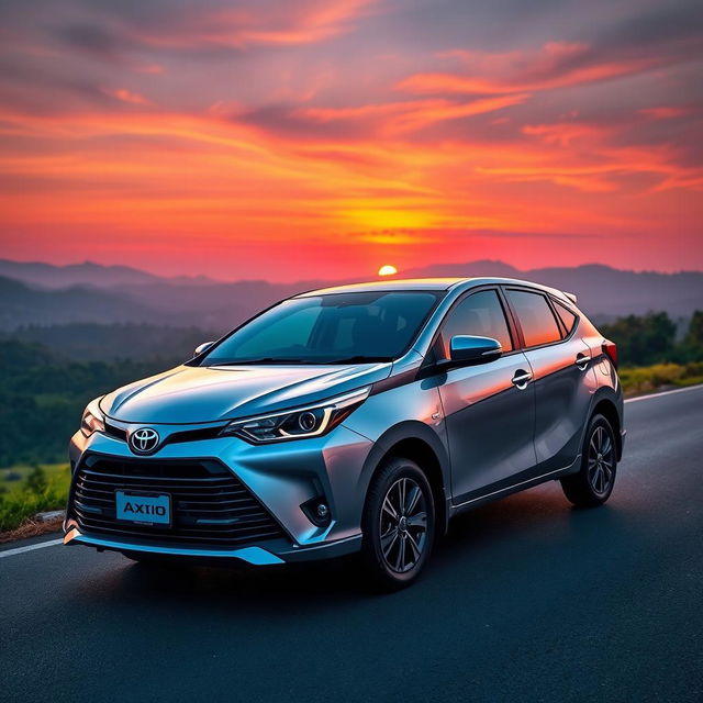 A sleek and modern 2017 Toyota Axio parked on a picturesque scenic road