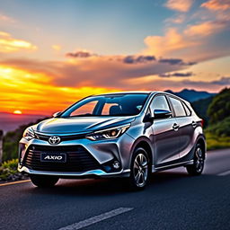 A sleek and modern 2017 Toyota Axio parked on a picturesque scenic road